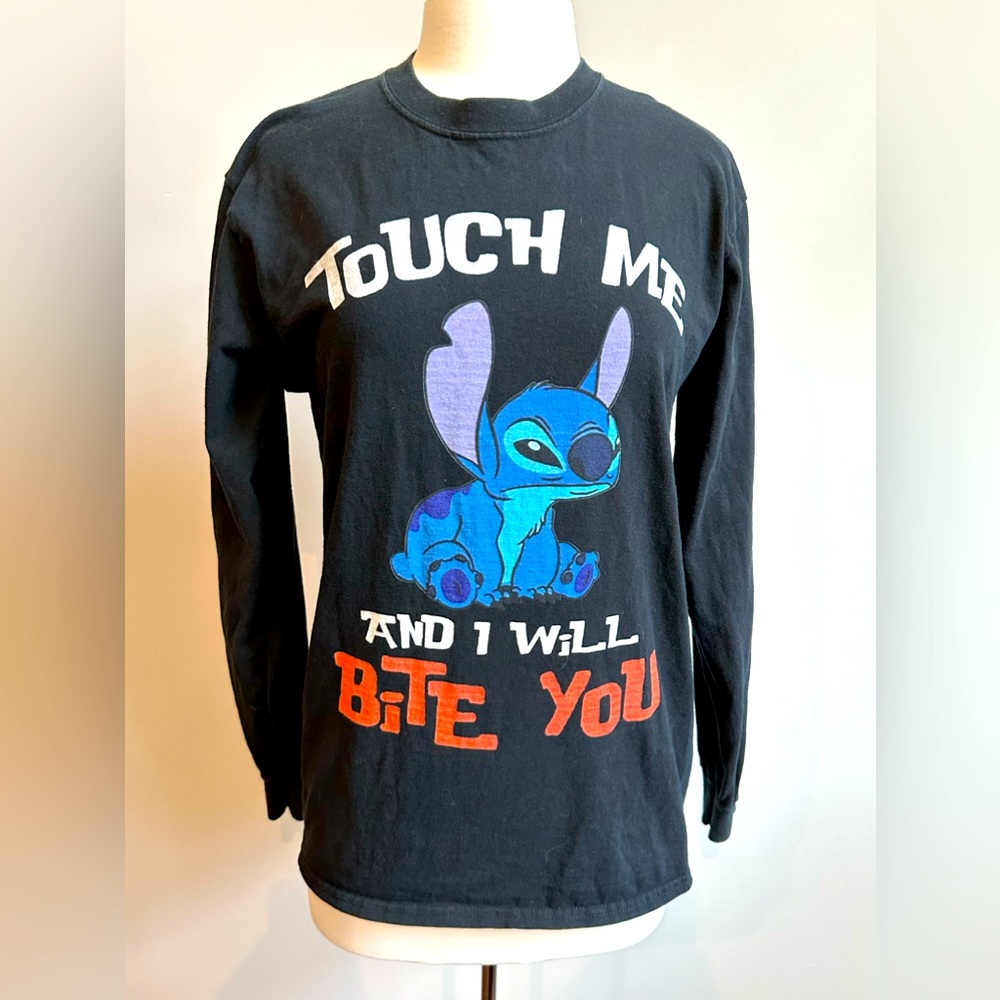 Disney Stitch Touch Me and I will Bite you long sleeve tshirt size Medium unise